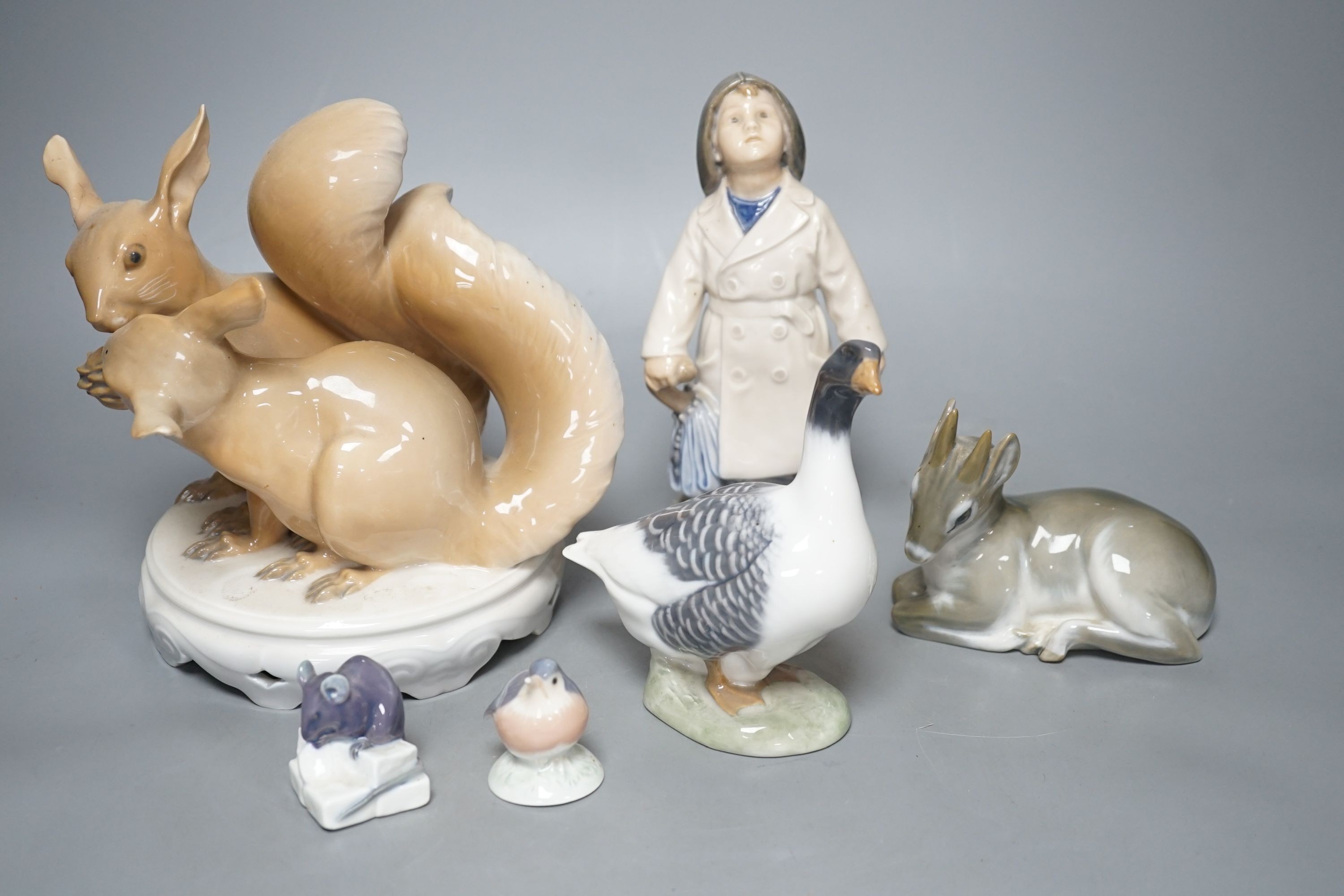 Six various Royal Copenhagen groups of animals and birds, including a goose